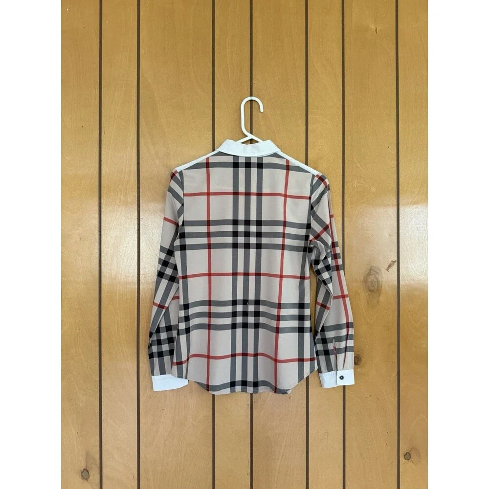 Burberry Brit Shirt Check Trim Women's Sz L Long Sleeve Cotton Career Designer - Picture 2 of 16